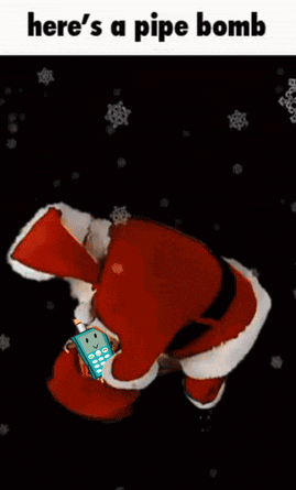 santa claus is holding a pipe bomb in his hands