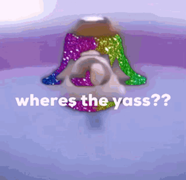 a purple background with a colorful object and the words where 's the yass