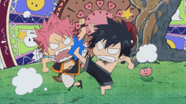 a couple of anime characters fighting with one holding a star