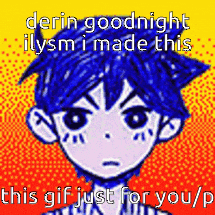 a cartoon of a boy with horns on his head and the words `` derin goodnight ilysm i made this '' .