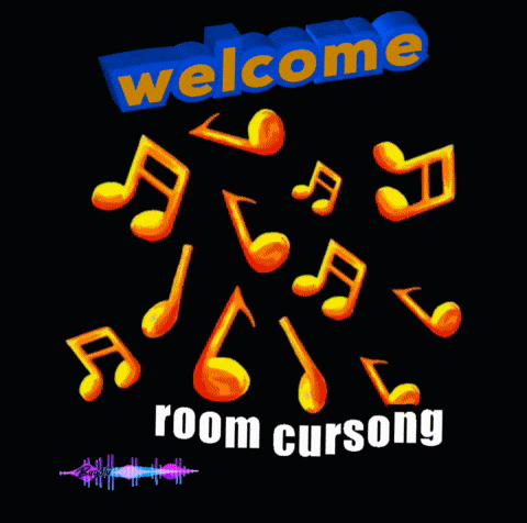 a poster that says welcome room cursong with music notes on it