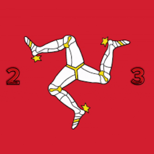 a red background with a drawing of a man and the numbers 2 and 3