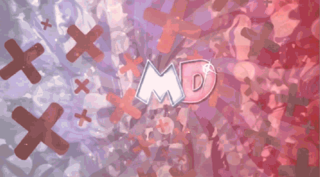 the word md is on a pink and red background