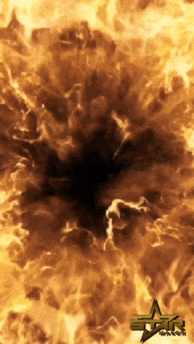 a picture of a fire with a star maker logo on the bottom