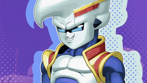 a cartoon character with a purple background and a white head
