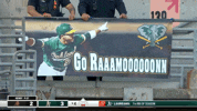 a banner with a picture of a baseball player and the words go raaaam00000nn