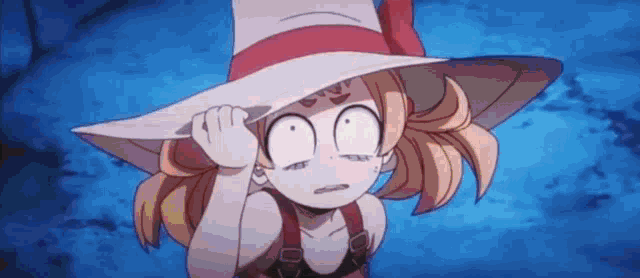 a girl in a hat is making a surprised face .