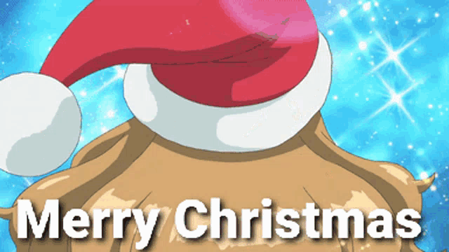 a merry christmas greeting card with a santa hat