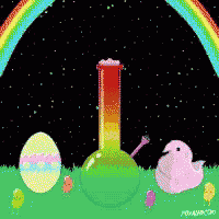 a cartoon drawing of a bong and a rainbow