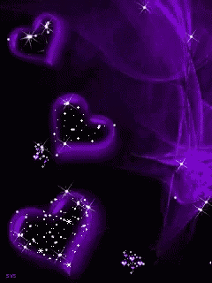 purple hearts on a black background with sparkles