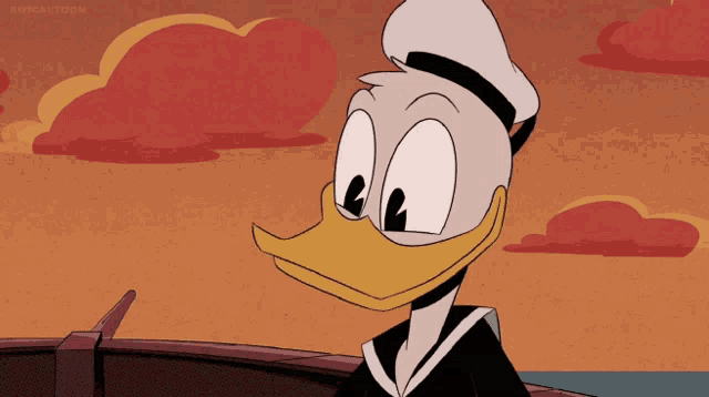 a cartoon of donald duck in a boat with disney cartoons written on the bottom