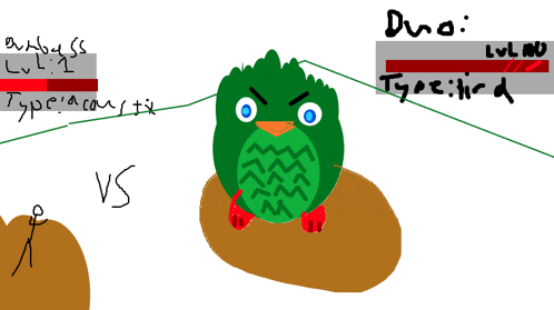 a drawing of a green bird with the words " vs " on the bottom right