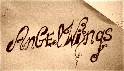 a piece of paper with angel wings written in cursive
