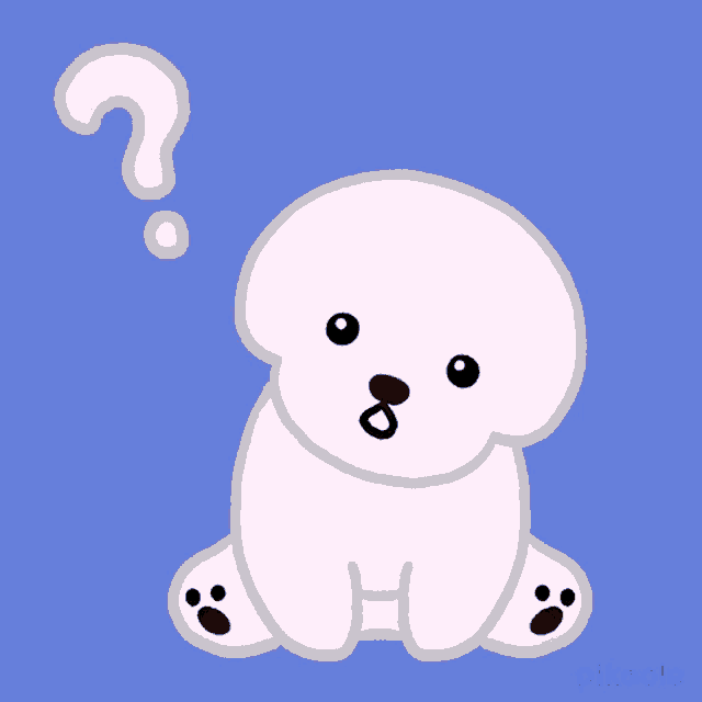a cartoon of a white dog with a question mark above it