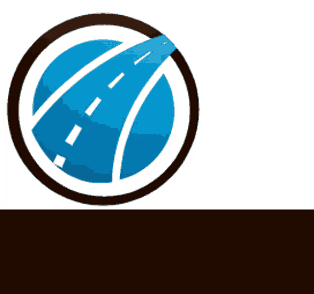 a blue and white circle with a road in it