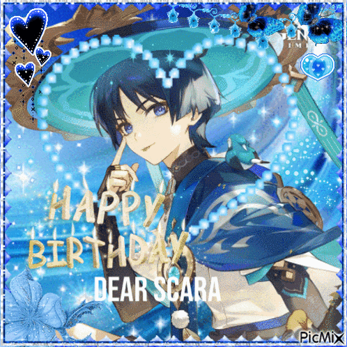 a picture of a boy with the words happy birthday dear scara