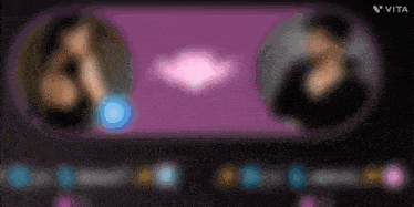 a blurred image of a man and a woman on a purple background with vita written on the bottom