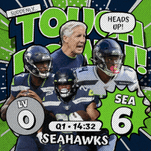 a poster for the seahawks football team shows players and a coach