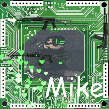 a picture of a man with guns and the name mike on it