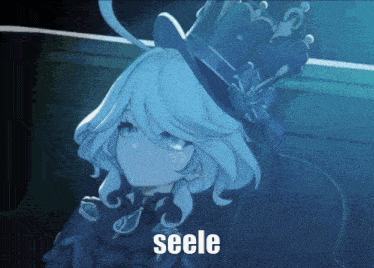 a picture of a girl wearing a top hat with the word seele below it