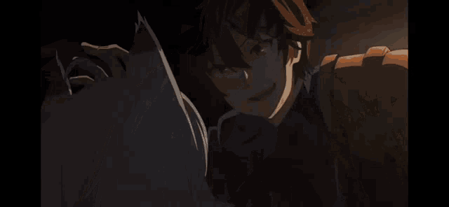 a close up of a person 's face with a shadow behind them