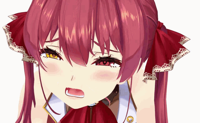 a close up of a red haired anime character
