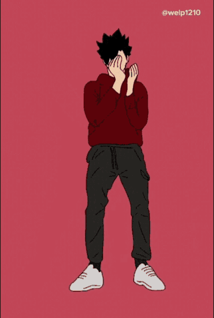 a drawing of a man in a red sweater and black pants dancing