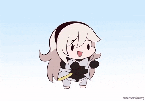 a cartoon drawing of a girl with long blonde hair and a yellow belt