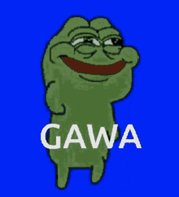 a green frog with the word gawa written on it