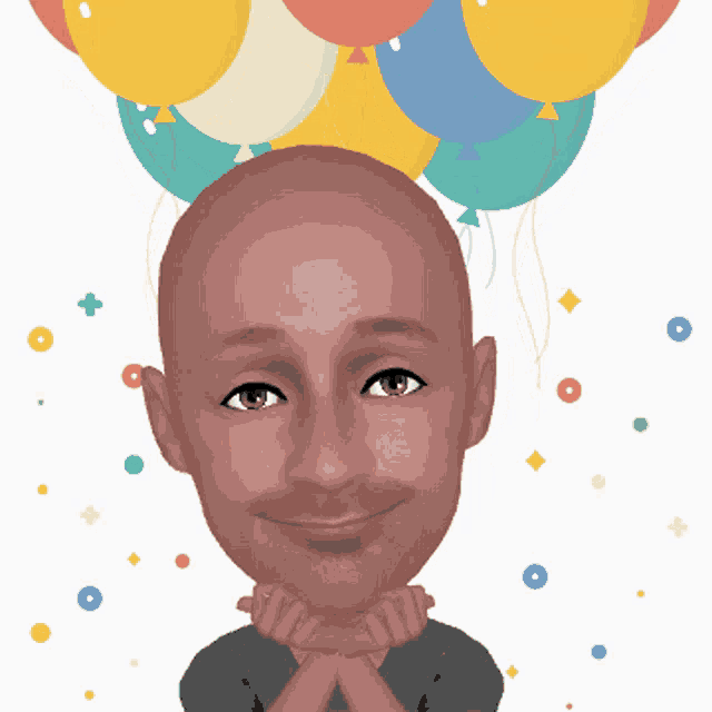 a caricature of a bald man with balloons coming out of his head