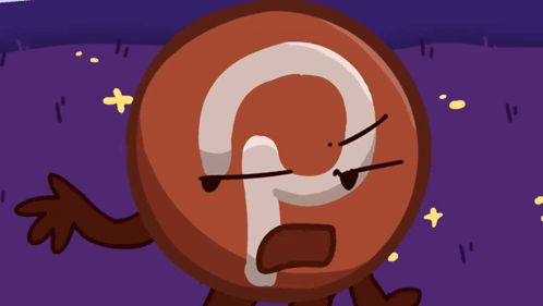 a cartoon drawing of a red circle with a letter p on it