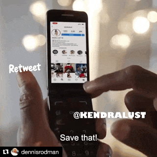 a person is holding a flip phone with the words retweet and save that on it