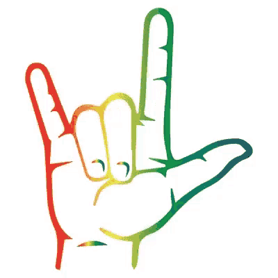 a rainbow colored hand is making a i love you sign