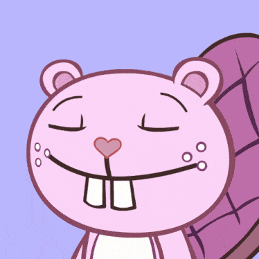 a cartoon drawing of a pink beaver with its eyes closed and a heart on its nose