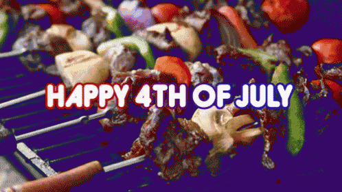 a happy 4th of july greeting with a grill of food