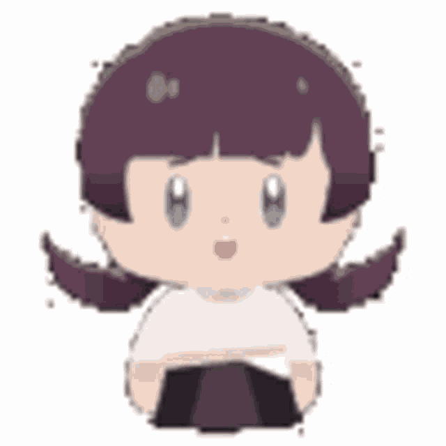 a pixel art illustration of a girl with purple hair sitting down .