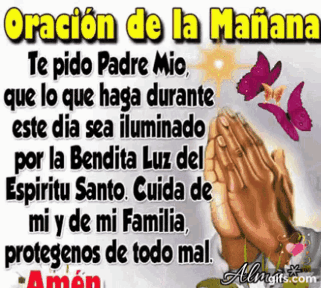 a prayer in spanish with a picture of a person praying