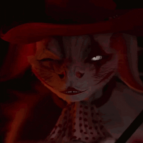 a woman with a cat face painted on her face and a red hat