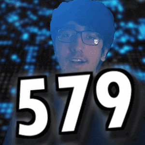 a man with glasses and the number 579