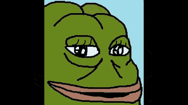 a pixel art of a green frog with a big smile on his face