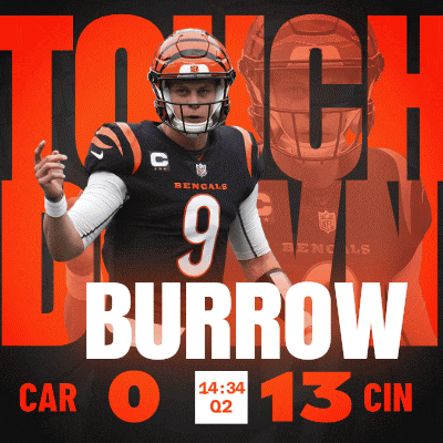 an advertisement for bengals quarterback burrow shows him wearing a black jersey