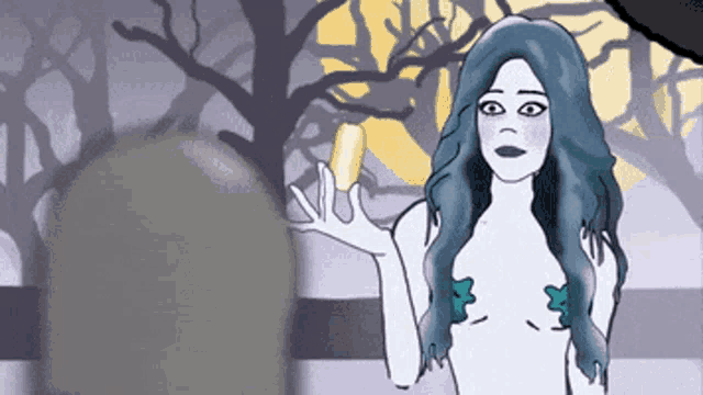 a cartoon drawing of a naked woman holding a bottle
