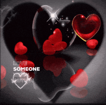 a black heart with red hearts and the words love someone with autism on it