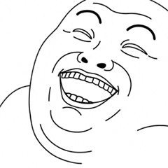 a black and white drawing of a laughing man with his eyes closed and his mouth open .