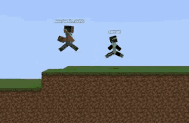 three minecraft characters are standing on top of a hill and one of them has the name dream on his head