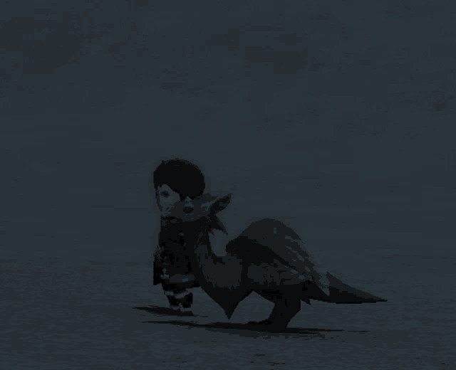 a video game character standing next to a black dragon with the letters c + on the bottom