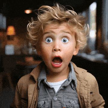 a young boy with a surprised expression on his face