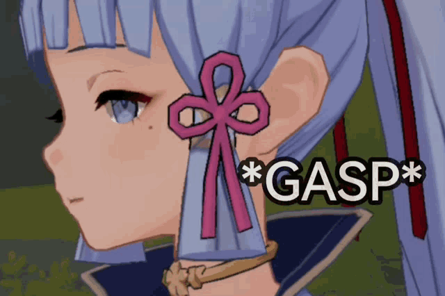a close up of a girl 's face with the words * gasp * below her