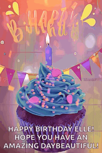 a cupcake with blue frosting and a candle on it