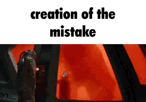 a creation of the mistake meme with a man standing in front of a red door .